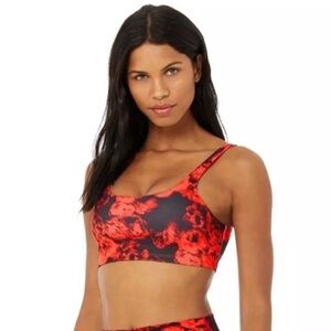 ALO Yoga Vapor Roses Sports Bra Cherry Red Black Size S UEC